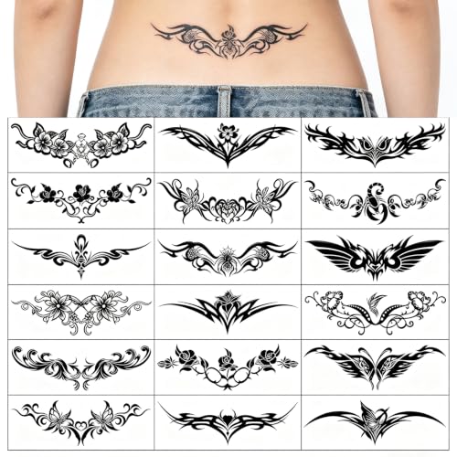 LARYEECHA Waist Totem Y2K Temporary Tattoos - 18 Sheets Waterproof Body Art for Women & Girls