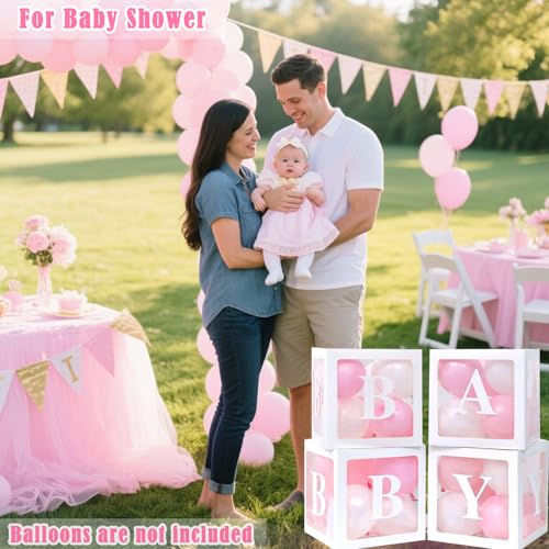 Lovelite Baby Shower Balloon Boxes with Letters - 4 Transparent Decorations