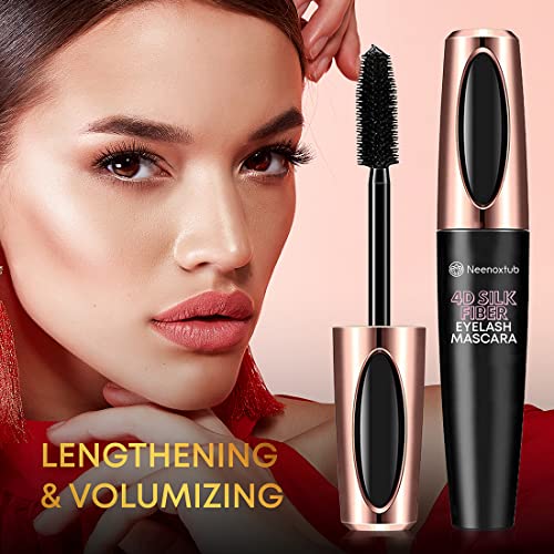 Neenoxtub 4D Silk Fiber Lash Mascara - Waterproof, Lengthening & Thickening (2 Pack) Black