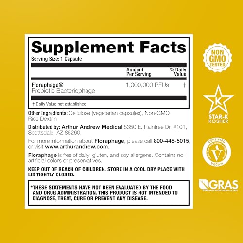 Arthur Andrew Medical Floraphage 30 Capsules - Bacteriophage Prebiotic for Digestive & Immune Support, Pack of 30