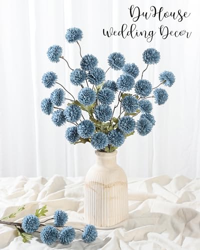DuHouse 6pcs Dusty Blue Faux Silk Mini Chrysanthemum Flowers