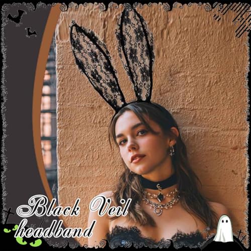 Aceorna Black Lace Cat Ear Headband Sexy Bunny Ear Hair Hoop for Cosplay