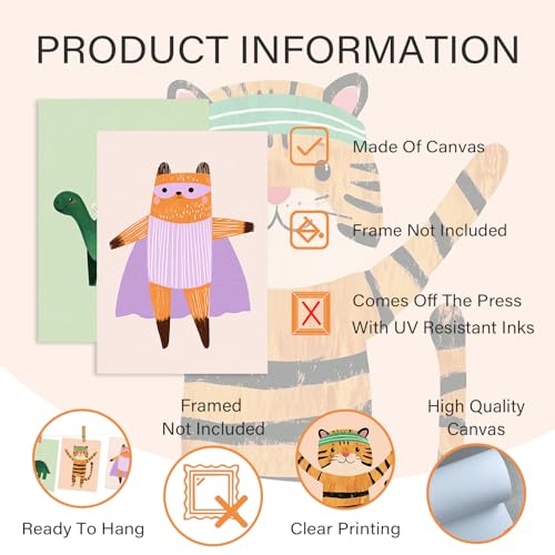 Cartoon Animal & Vehicle Canvas Wall Art - 12Pcs Nursery Decor