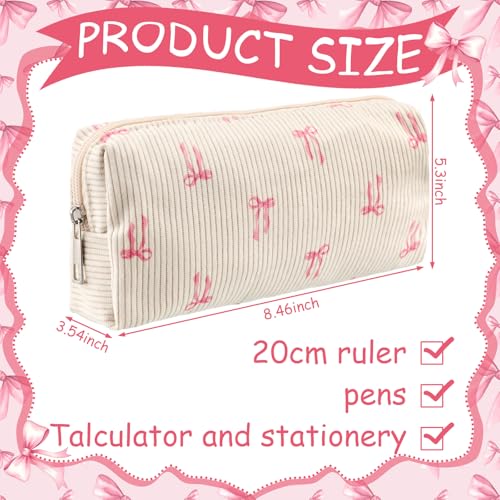 Dansydaisy Beige Coquette Makeup Bag with Pink Bow Zipper