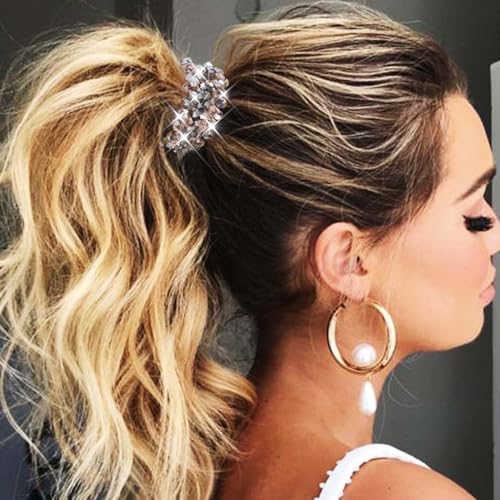 Fashey Rhinestone Hair Ties Scrunchies for Women - Silver, Black, Dark Blue