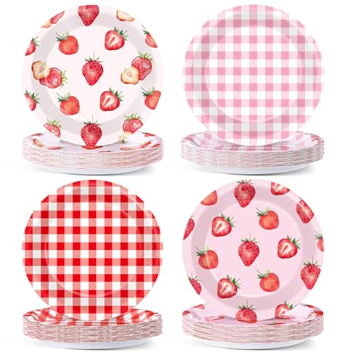 48-Count Strawberry Paper Plates - 7-Inch Disposable Dinnerware Set