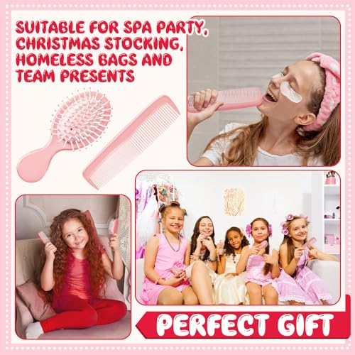 FillTouch Pink Mini Hair Brush and Comb Set - 24 Pcs Travel Detangling