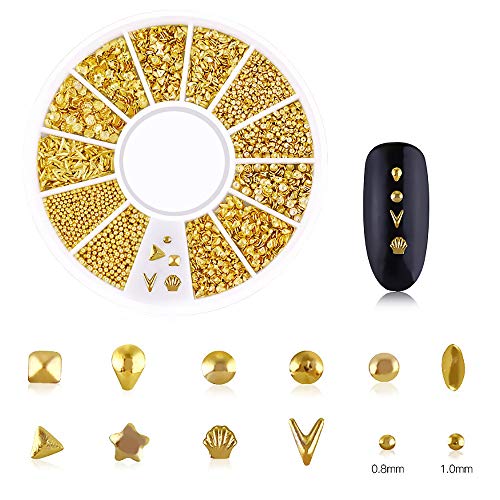 WOKOTO 3D Nail Charms Kit - Gold Nail Art Jewelry with Rose, Star, Moon, Feather Shapes, Includes Tweezers & Picker Pencil - Variation KIT3