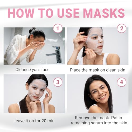 VIABEAUTY 12 Pack Collagen Face Mask with Ceramides - Rejuvenating Sheet Mask for All Skin Types