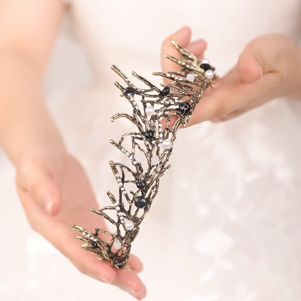 Wekicici Tiaras Baroque Wedding Crowns Crystal Pearl Princess Queen Crown Vintage Headband for Prom Pageants Birthday Party Valentines Costume for Women(Black)