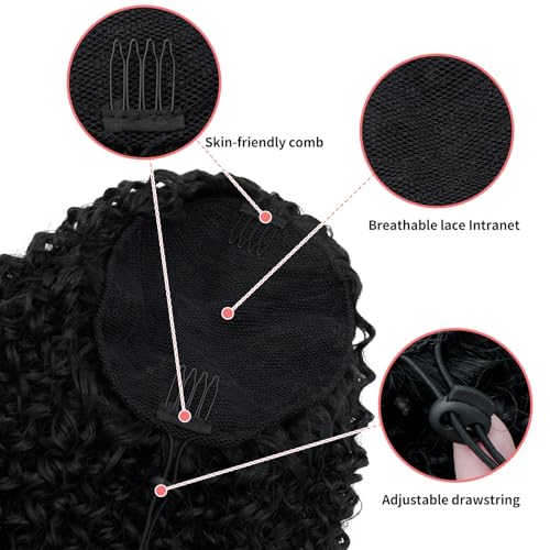 GOTEFERBE 18 Inch Kinky Curly Drawstring Ponytail Afro Hair Extension #1B