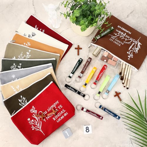 Fumete Warm Color Spanish Bible Verse Keychain & Makeup Bag Set - 20 Pcs Christian Gifts for Women