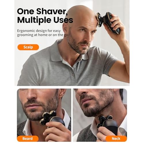 PRITECH Head Shavers for Bald Men, Type-C Charge Electric Razor with 6 Rotary Blades, Waterproof Shaving Grooming Kit, Turbo Speed & Precision Blades, LED Display & Detachable Blade Head(Black)