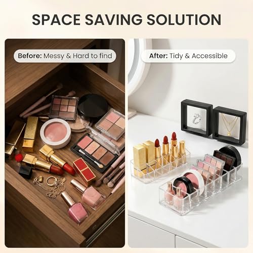 3-Piece Acrylic Makeup Organizer Set with Lipstick & Compact Slots