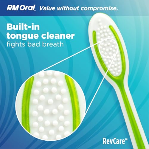 RM Oral RevCare Medium Bristle Toothbrush Pack of 10 - Deep Cleaning & Tongue Cleaner