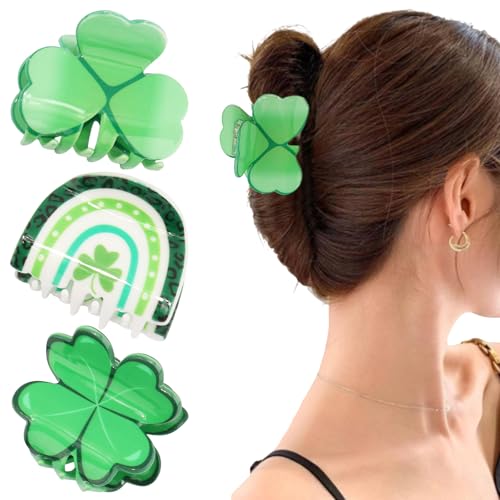 St. Patrick’s Day Hair Claw Clips - Green Shamrock & Rainbow Set for Women & Girls, Festive Accessories