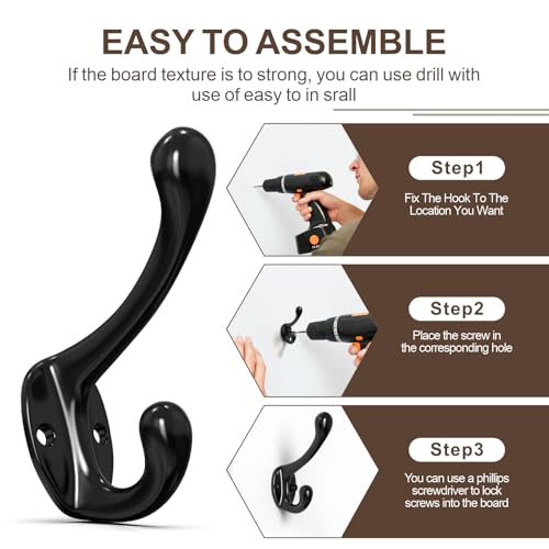 16 Heavy-Duty Black Coat Hooks for Closet & Home Organization