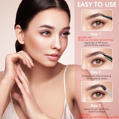 LAVONE 2-in-1 Waterproof Eyebrow Pen Black with Microblading Tips, Long-Lasting