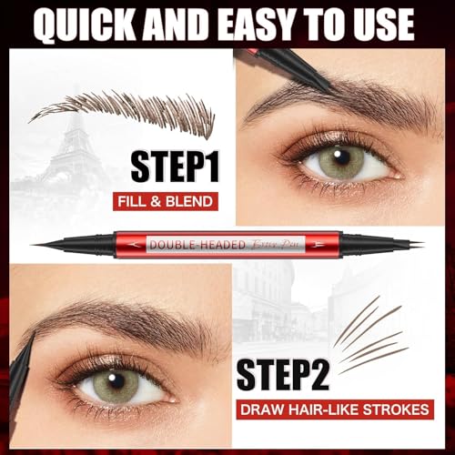 Lumiyou Microblading Eyebrow Pen with Dual Brush Tip - Waterproof & Long-Lasting (Black)