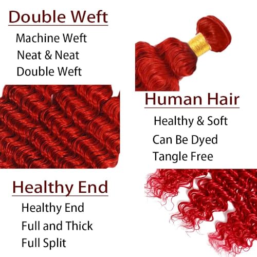 14 Inch Pure Red Deep Wave Human Hair Bundle for Quick Weave