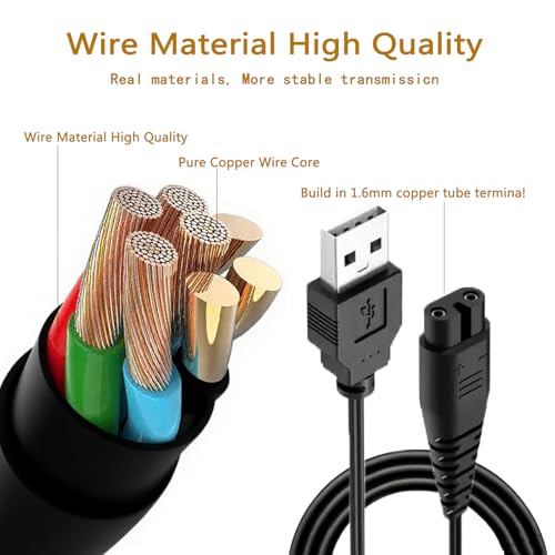 5FT USB Charger Cord for Hatteker Beard Trimmers - 2 Pack