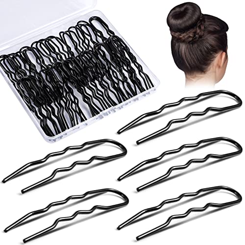50-Piece 3-Inch U-Shaped Hair Pins for Thick Hair - Black Heavy Duty Bobby Pins