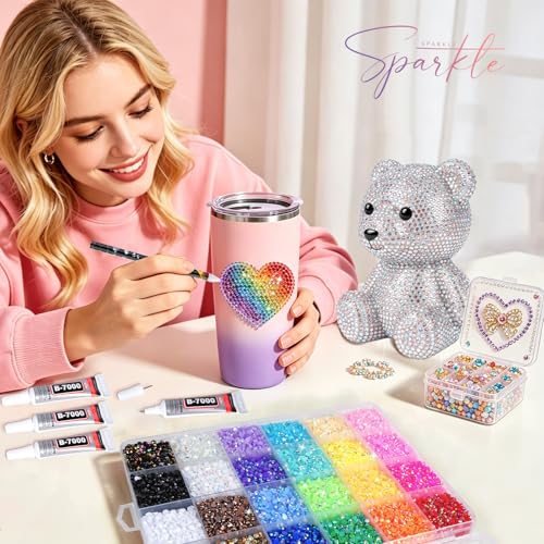 30,000 Pcs Flatback Rhinestones Kit with B7000 Glue - 24 Colors