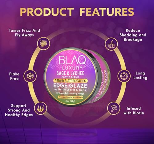 Blaq Luxury Sage & Lychee Repair & Strengthen Edge Glaze 2oz - Nourishing Hair Protectant