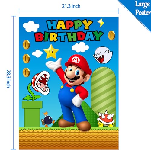 Mario Birthday Party Supplies Set - Large Poster & Stickers