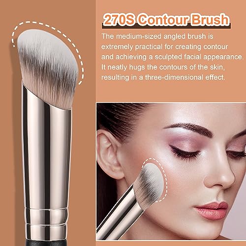 TEOYALL 270S Under Eye Concealer Brush - Angled Blending Brush for Contour & Coverage
