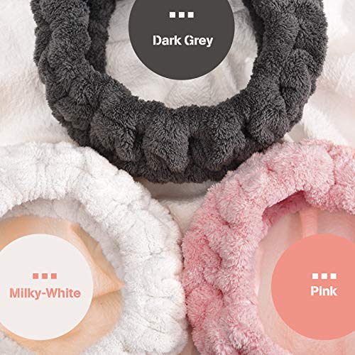 Chuangdi 3 Pcs Facial Makeup Headband, Pink, Milky-white, Dark Grey