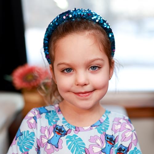 FROG SAC Reversible Sequin Headband for Girls, Teal/Purple Sparkly Rainbow Kids Hair Accessory
