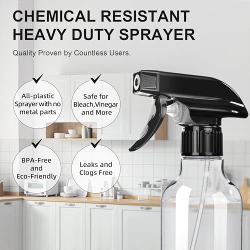 Heavy-Duty Spray Bottles 2-Pack, 10 Oz - Mist & Stream Function