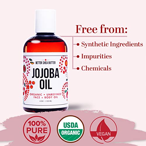 Organic Jojoba Oil for Skin, Hair & Body - 4 oz Pure Moisturizer