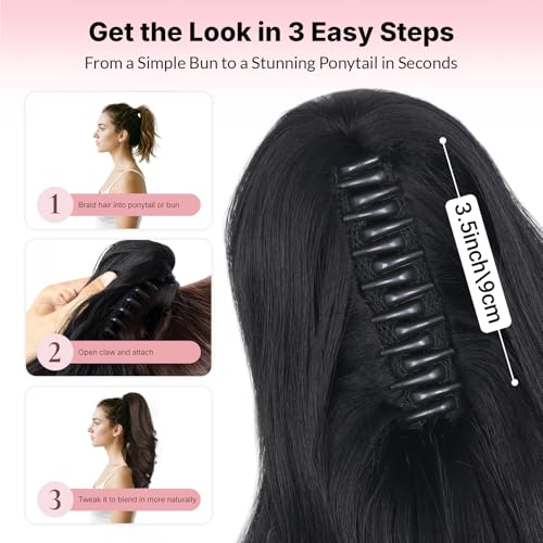 18" Natural Black Ponytail Extension Clip In for Women - Long Wavy