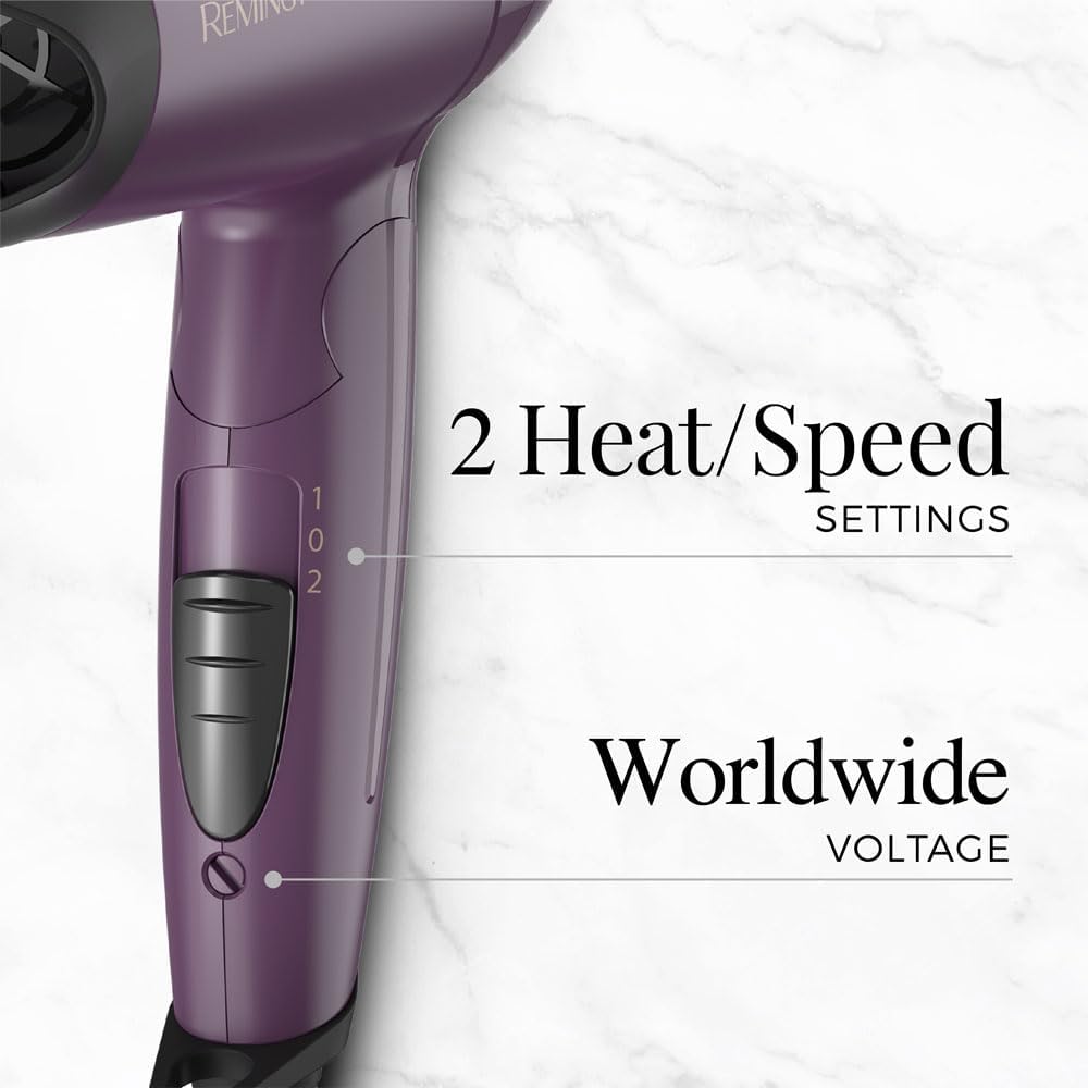 Remington Travel Hair Dryer - Compact Folding Design with Dual Voltage & Ceramic Coating | Lightweight for International Use