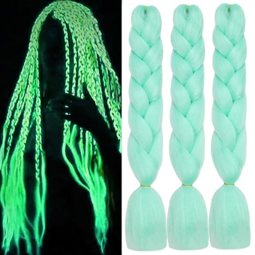 Mint Green Glow in the Dark Jumbo Braiding Hair Extensions - 24 Inch, 3pcs
