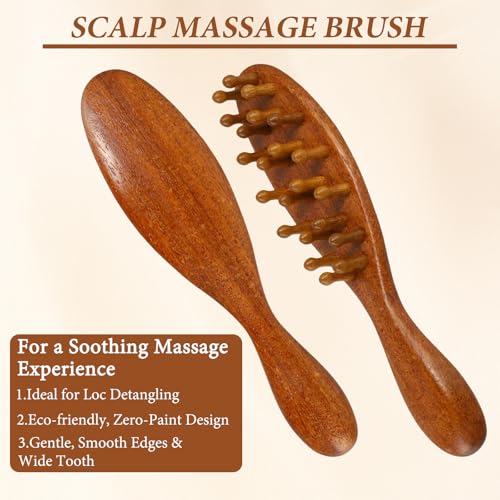Giococo Wooden Loc Brush for Dreads - 2 Pack Scalp Massage Wide Tooth Comb