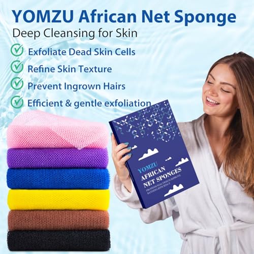 African Net Exfoliating Bath Sponge Set - 6 Nylon Long Body Scrubbers