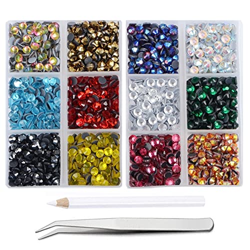 1800Pcs Hot Fix Glass Rhinestones 5mm Flatback Crystal Gems for Nail Art & Crafts