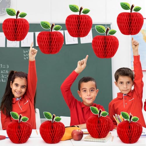 6 Pcs Honeycomb Apple Decorations - Red Paper Centerpieces
