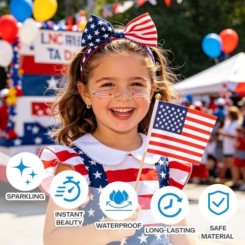 Patriotic USA Flag Glitter Freckles Face Tattoos - 6PCS