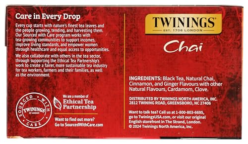 Twinings Chai Black Tea Bags, Sweet Spices, Caffeinated - 50 Count
