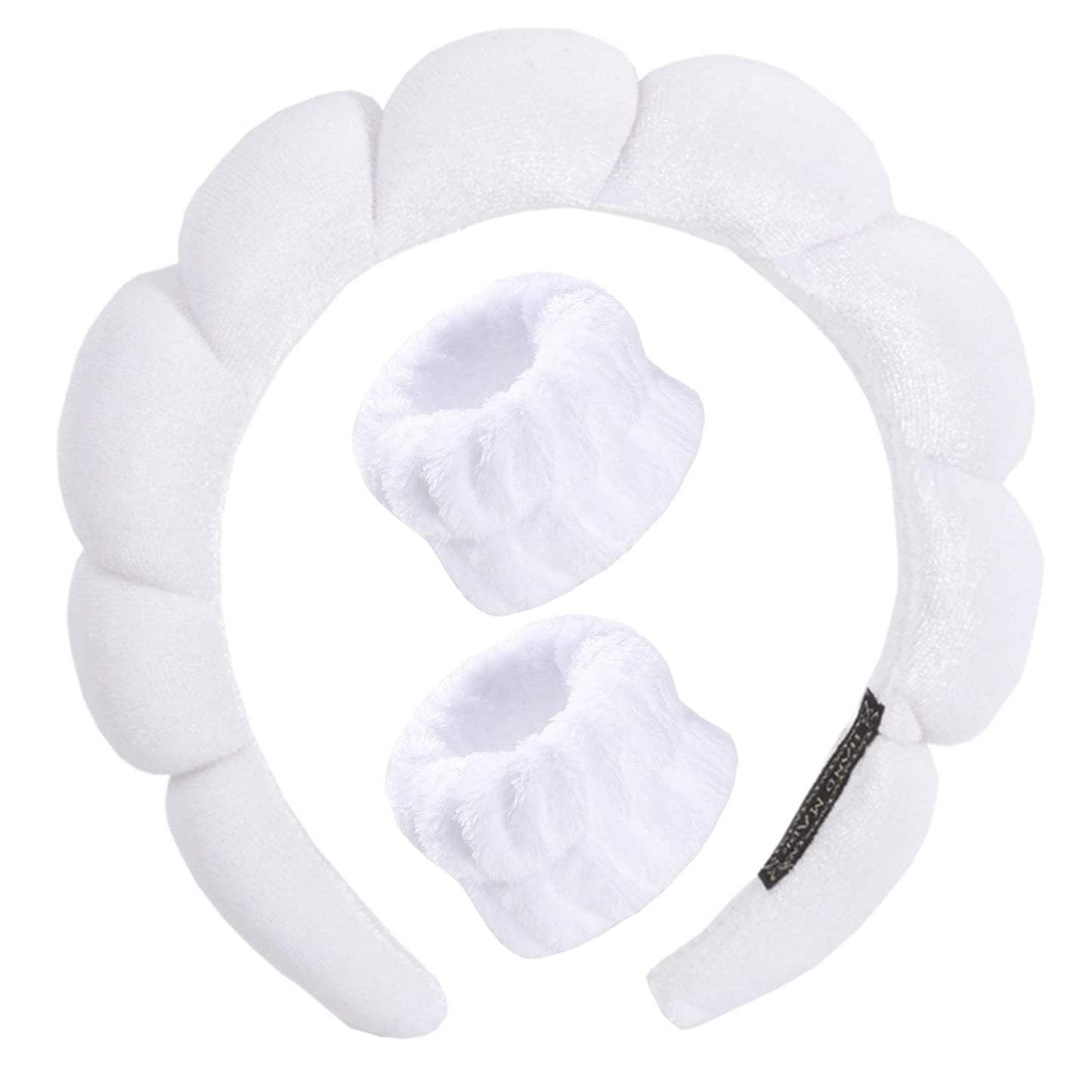 Velvet Spa Headband for Washing Face | Bubble Makeup Headband with Wristbands - Blue