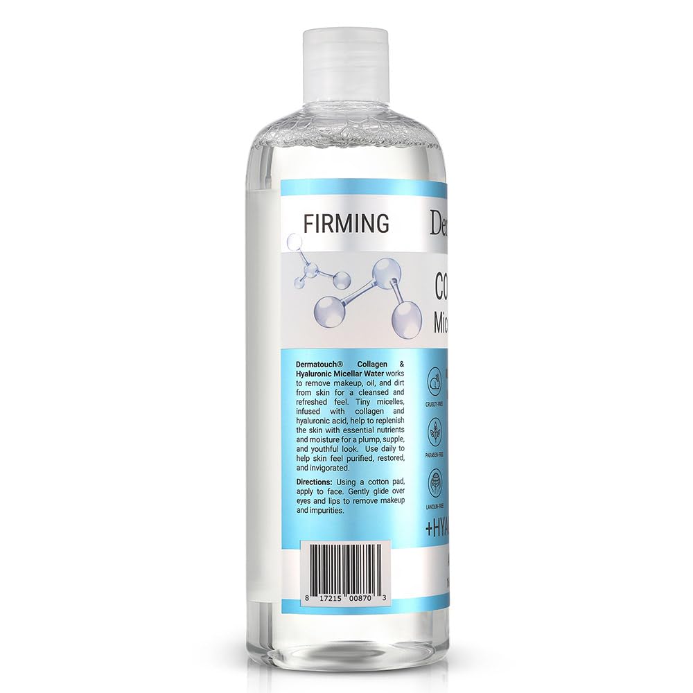 Dermatouch Collagen and Hyaluronic Acid Micellar Water, Daily Toner and Makeup Remover With Vitamin C and Aha/Bha, Nourishing Formula, Gentle for All Skin Types, Clean Skin Care, Made in USA, 16 Fl Oz