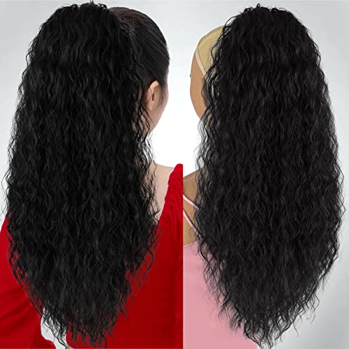 26 Inch Black Curly Drawstring Ponytail Extension for Women