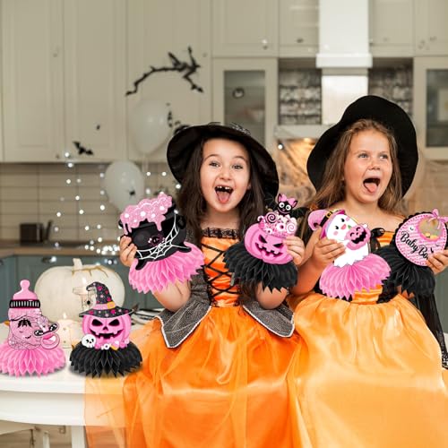 12Pcs A Little Boo Baby Shower Honeycomb Centerpieces - Pink Halloween Decorations