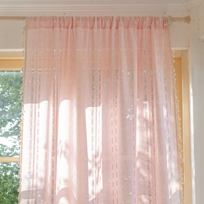 Sutuo Home Pink Boho Curtains 84" Long with Tassels - Light Filtering Drape for Bedroom & Living Room