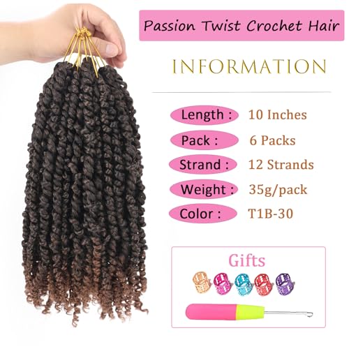 Zoewan 10 Inch Pre-Twisted Passion Twist Crochet Hair - 6 Pack Ombre Brown