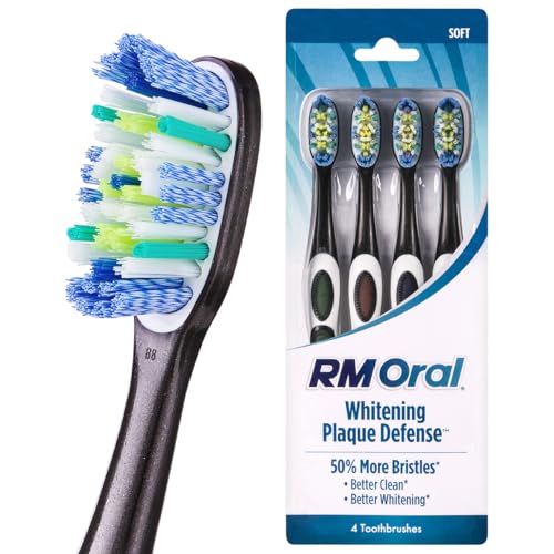 RM Oral Whitening Toothbrush - 4 Pack with Soft Bristles & Dual Power Tips